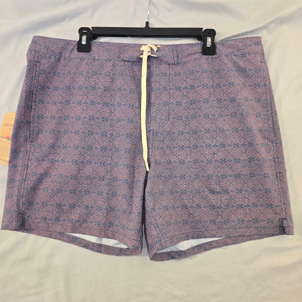 Faherty Board Shorts 38 Mens Blue Pink Geometric Medallion Stretch New With Tags